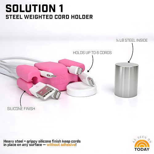Image of CordBrick Silicone & Steel Weighted Cord Holder for Nightstand. Travel Phone Charger Organizer. Useful iPhone Accessory. Small Gift for Guys, College Students. Tech Gadget for Teens, Men. Black