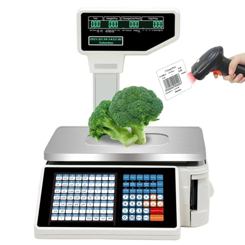 Electronic Price Computing Scale with Thermal Label Printer, 30kg Capacity, Pole Display for Retail Outlet, Food & Meat Shops,Machine