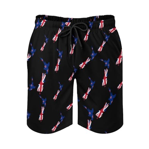 New Zea-Lands Flag Map Mens Swim Trunks Quick Dry Beach Swimming Shorts with Mesh Lining and Pockets3
