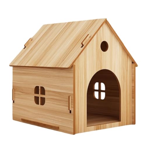 GEGEBOMTXO ペットハウス 猫 犬小屋 屋外用犬小屋 猫舍 猫の家 お庭用 室内 木目 窓付き 屋外 温室 物置 組み立て簡単 工具不要 ドッグハウス 木製 小型 中型 大型犬 おしゃれ かわいい 全天候型 通気性 (木目調(ドアなし),S)