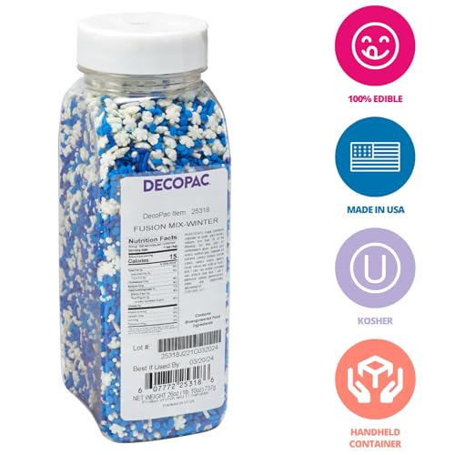DECOPAC Winter Fusion Mix Candy Sprinkles, 26oz, Fancy Sprinkles in Handheld Container, Edible Sprinkles For Celebration Cakes, Cupcakes, Cookies and Donuts