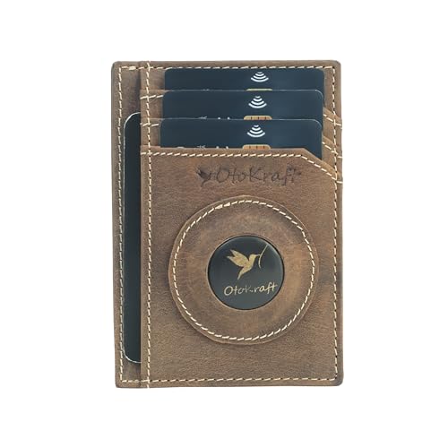 AirTag Wallet for Men – Slim RFID Blocking Leather Wallet with Built-in AirTag Holder, Holds 8 Cards, ID Window, Premium Full Grain Leather, Minimalist Front Pocket Wallet