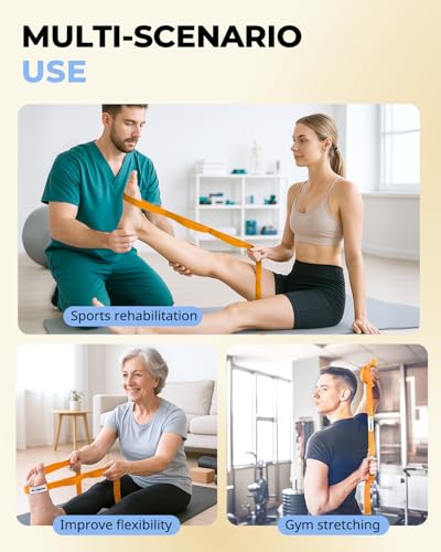Image of Trideer Stretching Strap with Loops & Leg Lifter, Non-Elastic PT-Style Physical Therapy Strap for Knee Replacement Rehab, Hamstring, Calf & Back Stretcher Mobility, Hip, Shoulder & Yoga