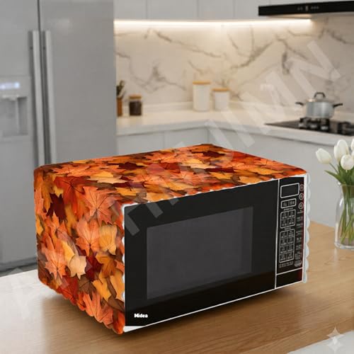 Image of Printed Microwave Oven Cover | Dustproof Waterproof Non-Slip Fabric Cover | Kitchen Decorative Appliance Protector | Kitchen Appliance Cover. (Multi - Leaf)