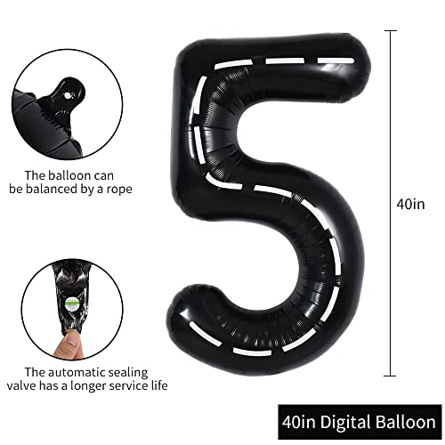 Image of TONIFUL 40 Inch Large Race Car Number 5 Balloon 5th Birthday Decorations