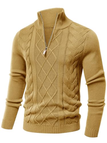 Les umes Mens Quarter Zip Sweater Cotton Mock Neck Pullover Sweaters Warm Long Sleeve Cable Knitted Jumper
