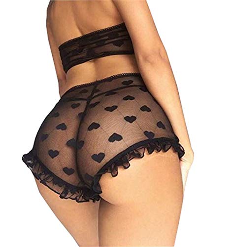 Sexy Women Lace Lingerie Babydoll Nightwear Sleepwear Two Piece Bra Panty Underwear Set (Black,XL)