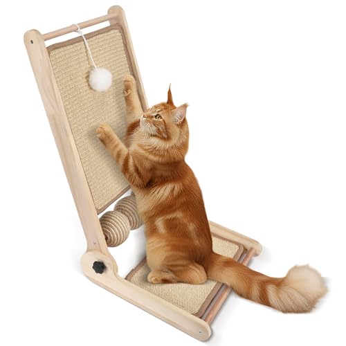 Tiragraffi per gatti a colonna in sisal a forma di L da 59 cm - Tiragraffi a doppio uso per pareti e angoli con pallina per gatti - Rampa tiragraffi in sisal naturale per gatti da interno