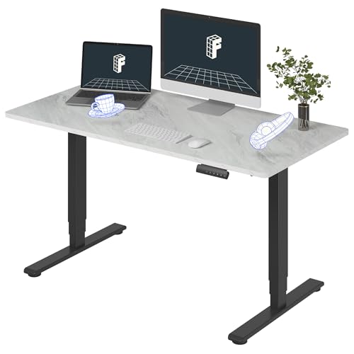 Image of FLEXISPOT E6 3-Stage Dual Motor Electric Standing Desk 55 x 28 Sit Stand Up Desk, Holds 220 lbs, Adjustable Height w /Memory Presets, One-Piece Marble Grey Desktop & Black Frame, Ships in 2 Boxes
