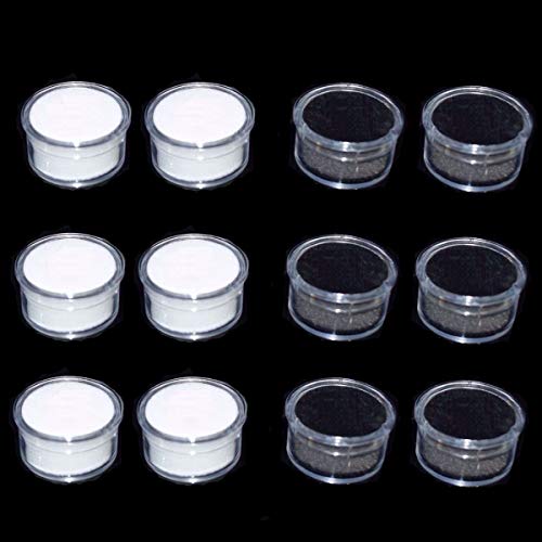 luzen 12Pcs Small Loose Diamond Gemstone Display Box Round Jewelry Show Box Case Container Holder with Clear Top Lids and Sponge, White and Black