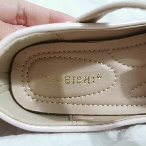 Children Pearl Leather Shoes Fashion Single Shoes with Soft Soles Black Small Leather Shoes Mary Jane Girls Shoes Size 4 (Beige, 9-9.5 Years Big Kids)4