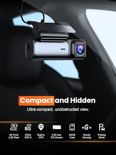 Image of Affver 4K+2.5K Dash Cam Front and Rear, Built-in 5G WiFi 6 GPS, 64GB Card Included, 3.59'' IPS Screen Dash Camera for Cars, Dual Dashcam with G-Sensor, Loop Recording, 24H Parking Monitor