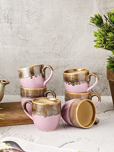 Image of Miah Decor Studio Pottery Ceramics Glazed Coffee Mugs Cum Serving Tea Cups Set, 200ml, Set of 6(Red)-Microwave & Dishwasher Safe