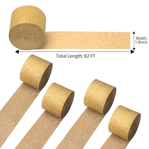 Image of Gold Crepe Paper Streamers - 4 Rolls, 328ft Gold Party Streamers for Birthday, Baby Shower, Wedding, Xmas, New Year & Halloween Decorations (1.8 in x 82 Ft /Roll)