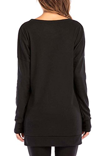 8sanlione Womens Long Sleeve Casual Crew Neck Pullover Loose Sweatshirt Tunic Tops T-Shirt(X-Large/US 16-18,Black)