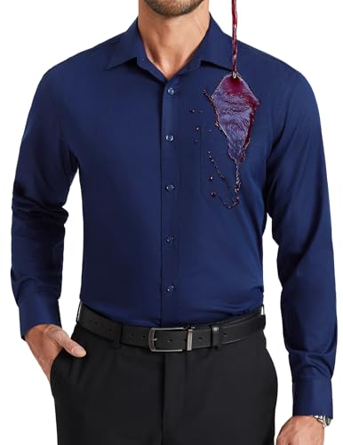 Enlision Camisa Azul Marino Hombre Manga Larga Regular Fit Antimanchas Elástica Sin Plancha Formal Camisas de Vestir Hombres Algodón con Bolsillo para Boda Negocios XL