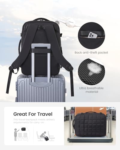 LOVEVOOK Large Travel Backpack for Women, TSA Carry on Backpacks for Airplanes, 40L Personal Item Travel Essentials Bag with 3 Packing Cubes, Waterproof Puffer Laptop Bag for Weekender Overnight Black4