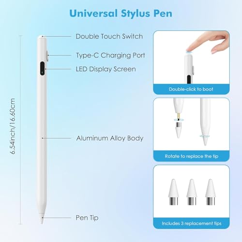 Image of iPad Pencil, Stylus Pen for iPad with Real-Time Led Power Display, Pencil for iPad 6 /7 /8 /9 /10gen, iPad Air 3 /4 /5 /6(M2), iPad Pro 11 inch /12.9 inch(M4), iPad mini 5 /6 /7, Stylus for iPad 2018 & Later