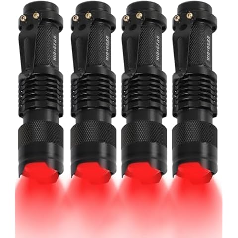 HinsGEAR 4 Pack Red Flashlight LED Single Mode Light 1 Mode LED Torch Scalable Red Light Flashlight for Astronomy Aviation Night Observation Cover