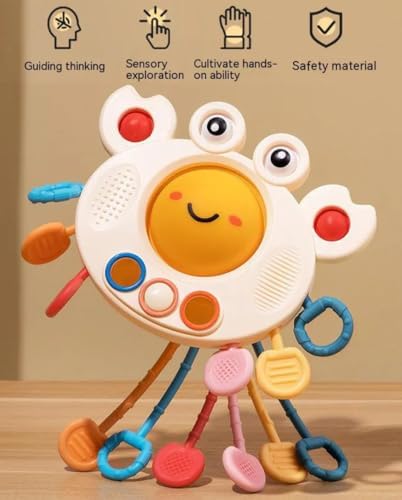 Yummy Baby Products Montessori Sensory Toy for Babies, Silicone Pull String Teething Toy, Perfect for Entertaining Baby While Developing Motor and Sensory Skills (Crab) 1