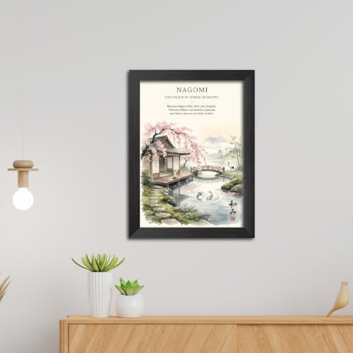 Image of TenorArts Japanese Philosophical Quotes Photo Frame Painting, Nagomi Poster Framed Wall Hanging Decor Paintings For Bedroom Living Room Home and Cafe, Minimal Drawing Framed Posters for Decorations (9x12 inches)