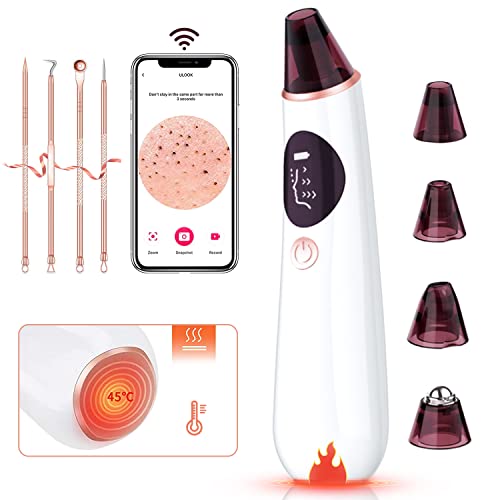 Blackhead-Remover-Pore-Vacuum-with-Camera - Acne Extractor Pore Vacuum Hot Compress WiFi HD Camera with Facial Pore Extractor with 4 Probes and 3 Adjustable Suction USB Rechargeable for All Skin
