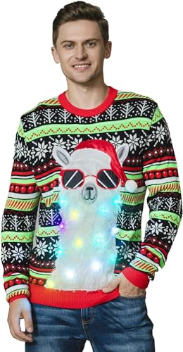 OFF THE RACK Unisex Herren Lustig LED Leuchtende Weihnactspullover...