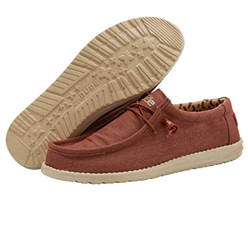 Image of Hey Dude Men's Wally Stretch Brick Size 10 | Men's Shoes | Men's Lace Up Loafers | Comfortable & Light-Weight