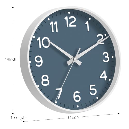 Image of Roymnie Azure Blue 14 Inch Analog Wall Clock Battery Operated | Round Silent Non Ticking Accurate Easy To Read Modern Decorative for Kitchen Bedroom Office Bathroom
