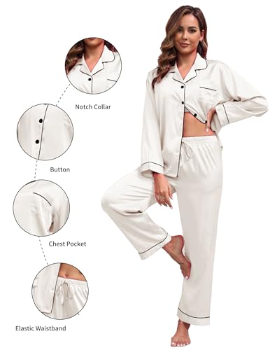 Image of UMBY Silk Satin Pajamas for Women Set 2 Piece Silk Pjs Long Sleeve Top Cozy Sleepwear Silky Pajamas