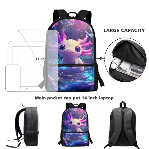 Axolotl Backpacks for Girls Purple School Bag Lightweight Comfortable Backpack for Toddler Little Girl Back Pack Kids Back to School Gifts3