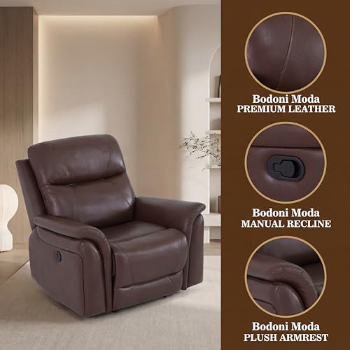 Image of Single Leather Manual Recliner Chair, Oversized Lazy Boy Recliner with Home Theater Seating, Breathable Living Room Reclining Chair for Adults Reading, Gaming, Relax, Brown