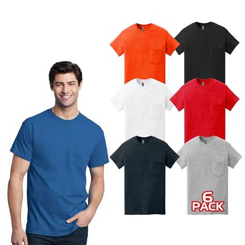 Gildan 5300 Pocket T-Shirts for Men, Bulk Undershirts for Men Multipack - Heavy Cotton Crewneck Pocket Tee Shirts