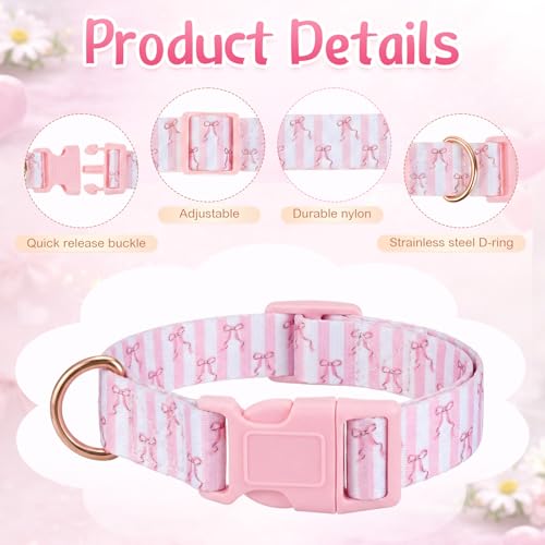 Image of 2 Pack Goat Collars with Bells Pink Bow Pattern Cute Sheep Grazing Copper Bells and Adjustable Nylon Collar Set Loud Bronze Bell Small Farm Animal Sheep Cow Accessories Supplies
