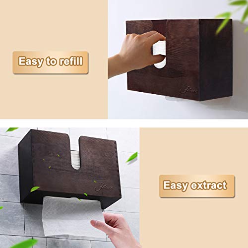 Jeteven Paper Towel Dispenser, Bamboo Paper Towel Dispenser, Kitchen Napkin Holders, Wood Paper Towel Dispenser, Wall Mount & Countertop Decor for Multifold, C Fold, Trifold, Z fold