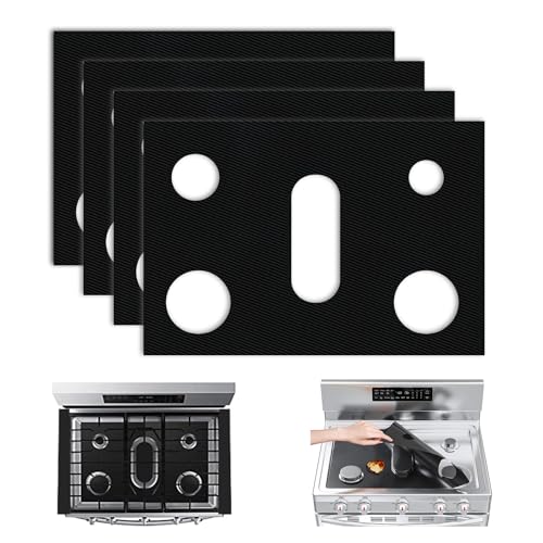 HSPROACC Gas Stove Burner Cover Non-Stick Protector Liner Compatible with Samsung Gas Range 24.4 x 16.3 Inch Black Glass Fiber and Teflon Heat Resistant (Black 4 Pack)