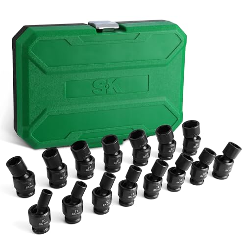 SK 1/2 Drive Swivel Impact Socket Set Universal Joint Socket 15-Piece