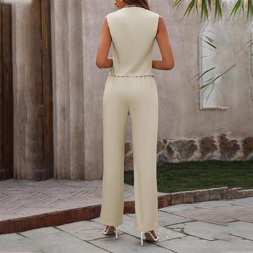 HGps8w Pant Suits for Women Dressy Casual 2 Piece Outfits Sleeveless V Neck Blazer Vest with Straight Pants Work Office Sets3