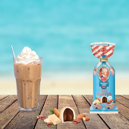 Reber Eiskaffee Constanze Mozart-Kugeln Tüte, 8er Packung, Mozart-Kugeln aus Weiße Schokolade mit Mokka Marzipan, Gefüllt mit Pistazien, Marzipan, Mandeln, Haselnuss-Nougat, 160g (8 Mozart-Kugeln)
