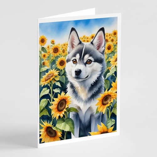 Caroline's Treasures Alaskan Klee Kai in Sunflowers Greeting Cards Pack of 8 Blank Cards with Envelopes Whimsical A7 Size 5x7 Blank Note Cards