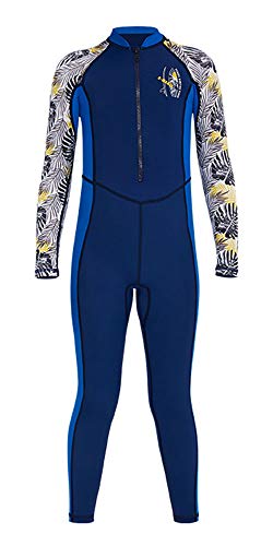 Image of Youth Girls Boys One Piece Water Sports Sun Protection Rash Guard UPF 50+ Long Sleeves Full Suit Swimsuit Wetsuit Swimwear, New-navy, 2-3T
