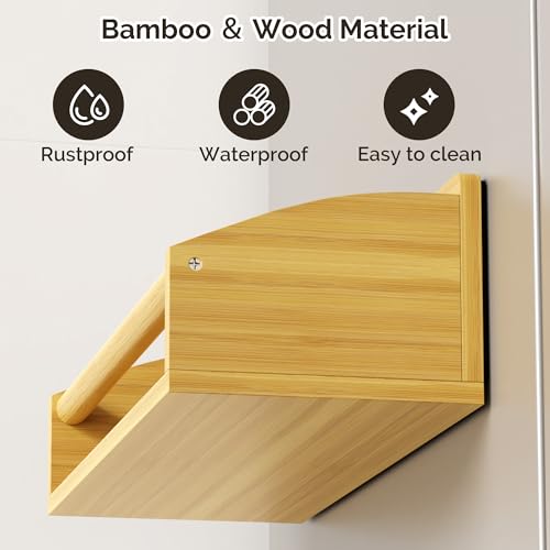 Image of 2 Pack Magnetic Spick Rack for Refrigerator, Fridge Organizer Shelf, Bamboo Wood