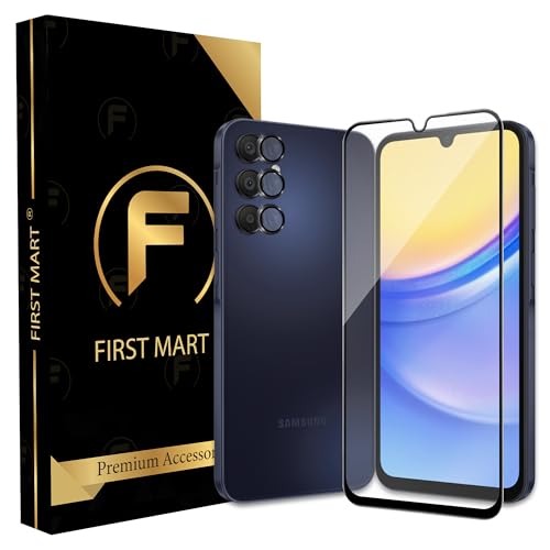 Image of FIRST MART Military-Grade Tempered Glass Camera Lens for Samsung Galaxy A15 5G (6.5 Inch) With Black Camera Ring Guard & Installation Kit | Edge-to-Edge Protector Coverage | Black