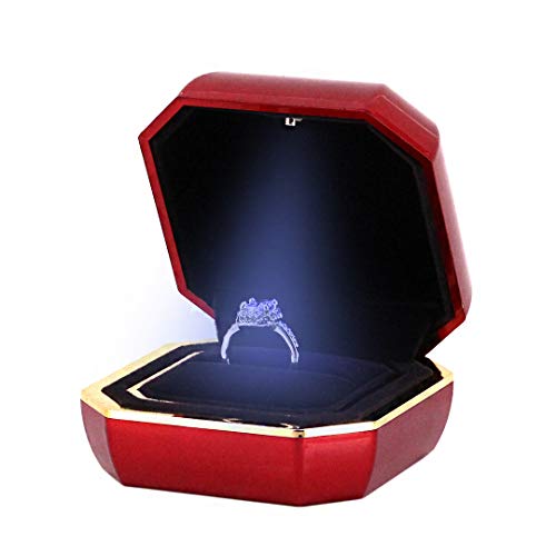 Preisvergleich Produktbild Multifit Samt-Schmuckkästchen für Verlobungsringe, Ohrringe, Münzen, Schmuck, mit LED-Beleuchtung, für Antrag, Verlobung, Hochzeit, Geschenk