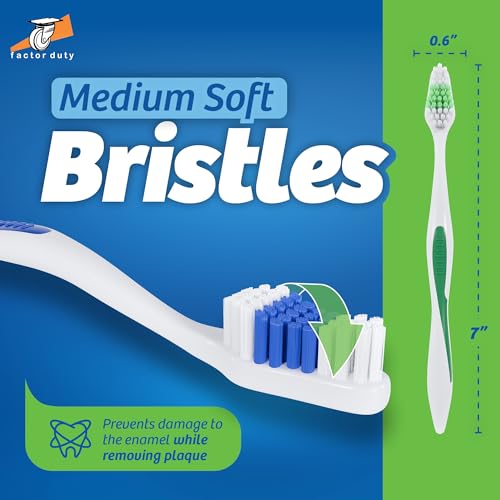 FactorDuty 100 Pack Toothbrush Standard Classic Medium Soft Toothbrush Bulk Individually Wrapped