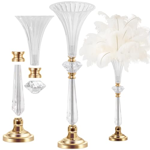 VIJIV 24 Acrylic Tall Trumpet Vase Wedding Table Centerpiece Flower Stand