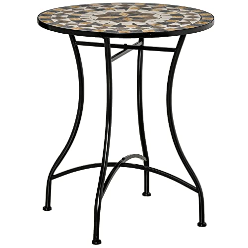 Outsunny Table de jardin ronde en métal et Mosaique, table d'extérieur Ø 60 x 71 cm, noir