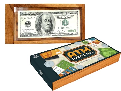 BSIRI ATM Puzzle Box for Adults Secret Brain Teaser Wooden Puzzle Boxes with Hidden Compartments Ideal Mystery Money Jewelry 3D Puzzle Lock Gift Card.