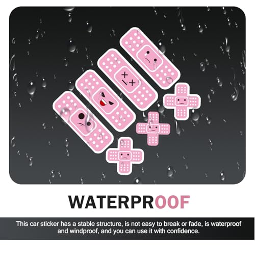 Image of 7-Piece Funny Car Bandaid Stickers, Waterproof Band Aid Decals with 2 Shapes, Cute Cartoon Bandage Decal, Universal Scratch Cover Bumper Stickers (Pink)