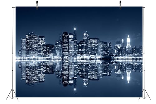Telón BELECO 7x5ft Manhattan Ciudad Noche Fondo Fotográfico miniatura 3